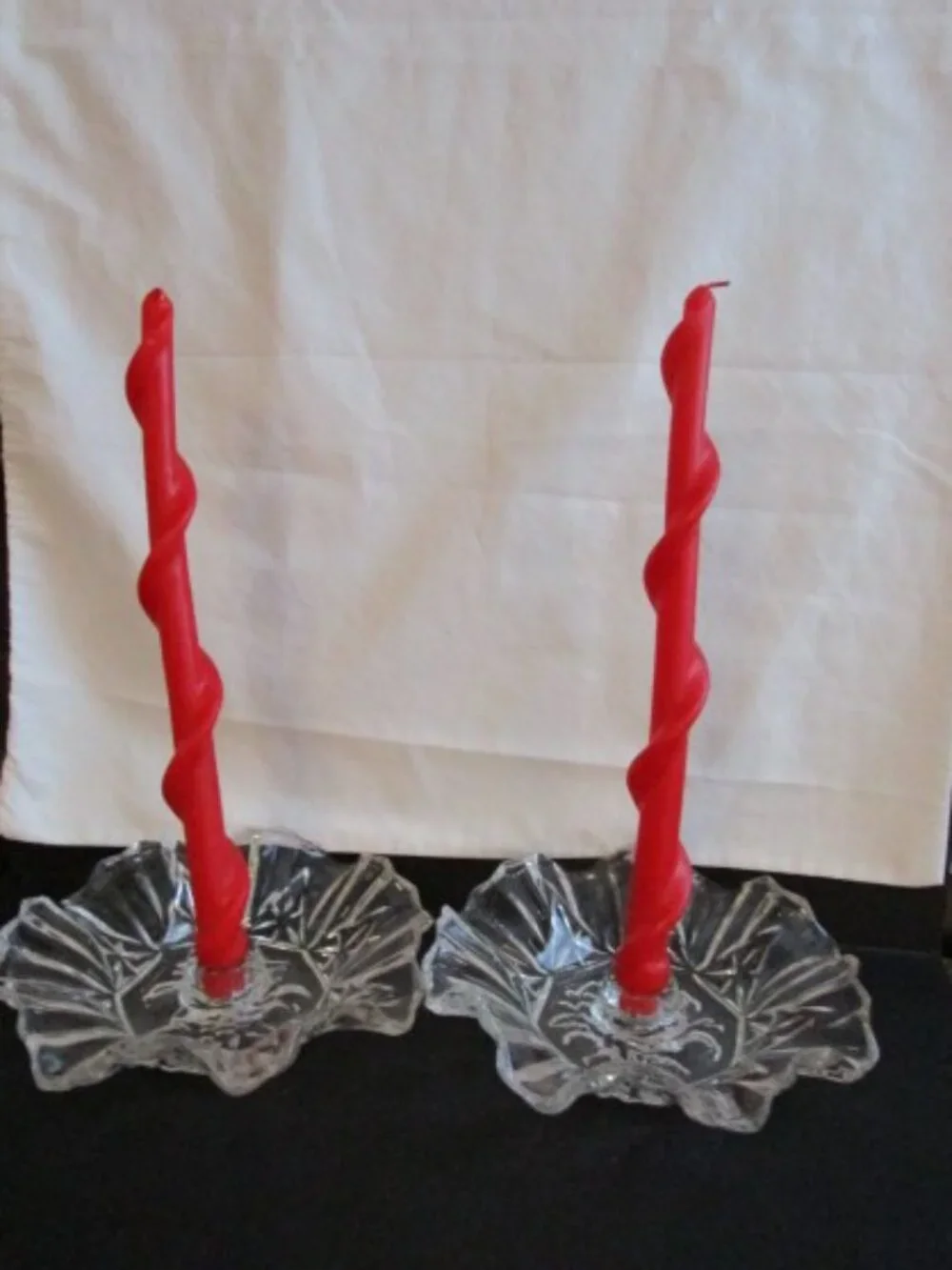Pair Of Vtg Federal Glass Co. Clear Glass Candle Holders